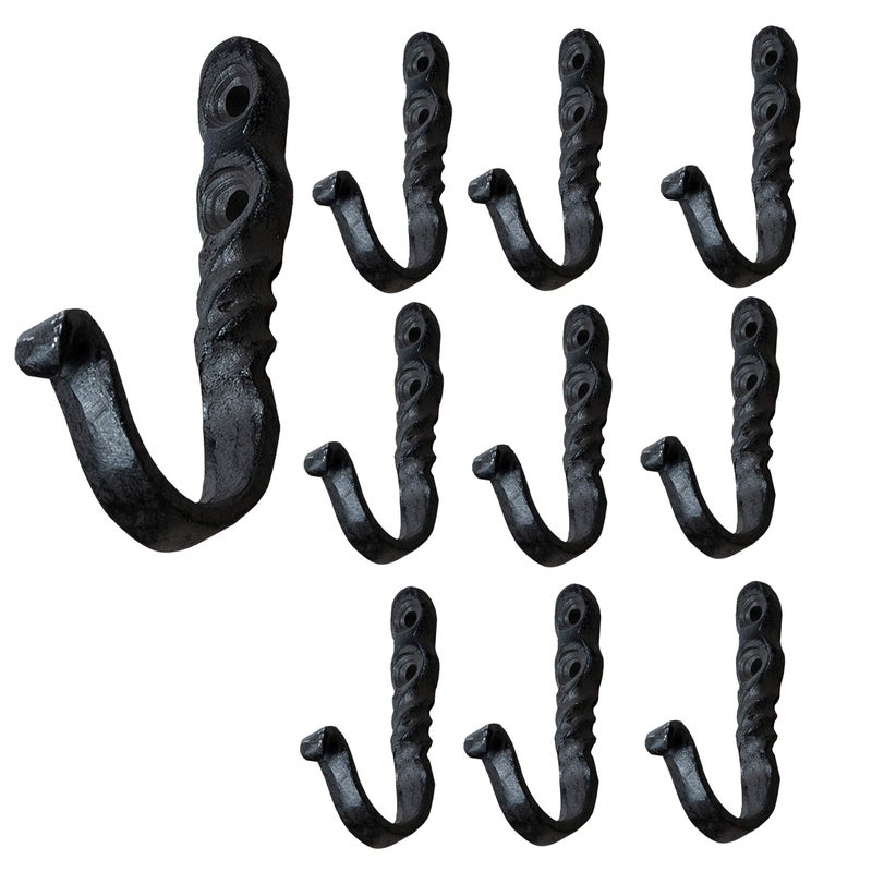 Rustic State Astor Wall Mount Cast Iron Hooks Coat Towel Bag Hat Hanger Multiuse Entryway Railroad Spike Rack Black Set of 10 - Image 1